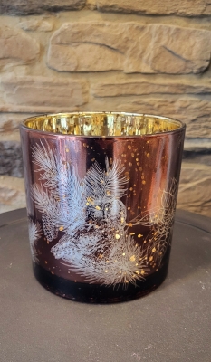 Windlicht Eule gro�, braun-gold
