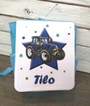 Kinderrucksack Traktor, hellblau mit Wunschnamen